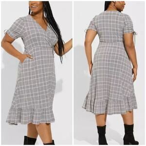 Torrid Purple Houndstooth Plaid Midi Studio Wrap Dress 2X 18491205